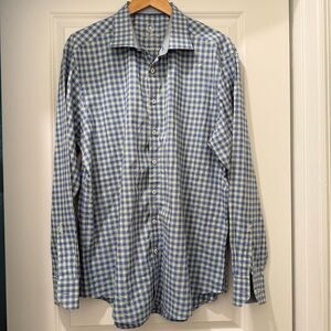 Bugatchi long-sleeve button-up shirt in light blue and yellow Size 18.5